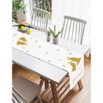 Realhomes Beyaz Zeminde Gold Renkli Çan Desenli Dijital Baskılı Özel Tasarım Süet Runner Realhomes