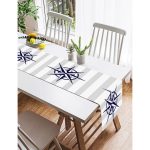 Realhomes Gri Beyaz Zeminde Pusula Desenli Dijital Baskılı Özel Tasarım Süet Runner Realhomes