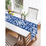 Realhomes Mavi Zemin Üzerinde Çini Desenli Dijital Baskılı Özel Tasarım Süet Runner Realhomes