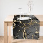 Realhomes Siyah Zeminde Gold Renkli Çizim Desenli Dijital Baskılı Özel Tasarım Süet Runner Realhomes