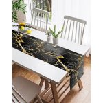 Realhomes Siyah Zeminde Gold Renkli Çizim Desenli Dijital Baskılı Özel Tasarım Süet Runner Realhomes