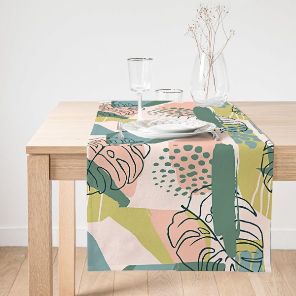 - SuetRunner-7244-Gorsel1 - Realhomes  Realhomes Beyaz Zemin Üzerinde Yaprak Desenli Dijital Baskılı Özel Tasarım Süet Runner Realhomes