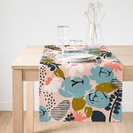 Realhomes Pudra Zemin Üzerinde Onedraw Çizimli Yaprak Desenli Dijital Baskılı Özel Tasarım Süet Runner Realhomes