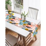 Realhomes Pudra Zemin Üzerinde Onedraw Çizimli Yaprak Desenli Dijital Baskılı Özel Tasarım Süet Runner Realhomes