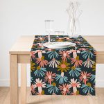 Realhomes Siyah Zemin Üzerinde Rengarenk Çiçek Desenli Dijital Baskılı Özel Tasarım Süet Runner Realhomes