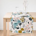 Realhomes Beyaz Zeminde Rengarenk Çiçek Desenli   Dijital Baskılı Özel Tasarım Süet Runner Realhomes