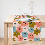 Realhomes Pudra Zeminde Onedraw Çizimli Rengarenk Çiçek Desenli Dijital Baskılı Özel Tasarım Süet Runner Realhomes