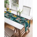 Realhomes Siyah Zeminde Renkli Yaprak Desenli Dijital Baskılı Özel Tasarım Süet Runner Realhomes