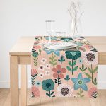 Realhomes Pudra Zemin Üzerinde Çiçek Desenli Dijital Baskılı Özel Tasarım Süet Runner Realhomes