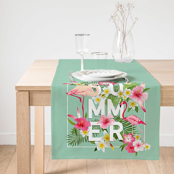 - SuetRunner-729-Gorsel1 - Realhomes  Realhomes Renkli Zemin Üzerinde Onedraw Çizimli Yaprak Motifli Dijital Baskılı Özel Tasarım Süet Runner Realhomes