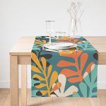 - SuetRunner-7296-Gorsel1 - Realhomes  Realhomes Renkli Zemin Üzerinde Onedraw Çizimli Yaprak Motifli Dijital Baskılı Özel Tasarım Süet Runner Realhomes