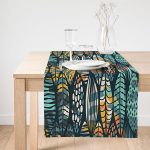 Realhomes Siyah Zemin Üzerinde Yaprak Desenli Dijital Baskılı Özel Tasarım Süet Runner Realhomes