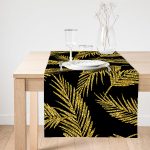 - SuetRunner-7301-Gorsel1 - Realhomes Realhomes Siyah Zemin Üzerinde Gold Renkli Yaprak Desenli Dijital Baskılı Özel Tasarım Süet Runner Realhomes