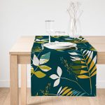 Realhomes Renkli Zemin Üzerinde Yaprak Motifli Dijital Baskılı Özel Tasarım Süet Runner Realhomes