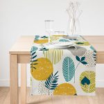 Realhomes Beyaz Zemin Üzerinde Yaprak Desenli Dijital Baskılı Özel Tasarım Süet Runner Realhomes