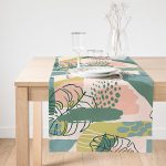 Realhomes Soft Renkli Zemin Üzerinde Onedraw Çizimli Yaprak Motifli Dijital Baskılı Özel Tasarım Süet Runner Realhomes