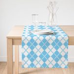 Realhomes Mavi Zemin Üzerinde Kare Desenli Dijital Baskılı Özel Tasarım Süet Runner Realhomes