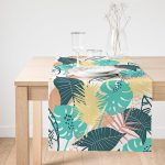 Realhomes Beyaz Zemin Üzerinde Renkli Yaprak Desenli Dijital Baskılı Özel Tasarım Süet Runner Realhomes