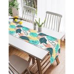 Realhomes Beyaz Zemin Üzerinde Renkli Yaprak Desenli Dijital Baskılı Özel Tasarım Süet Runner Realhomes