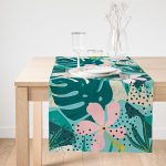 Realhomes Renkli Zemin Üzerinde Yaprak Motifli Dijital Baskılı Özel Tasarım Süet Runner Realhomes