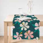 Realhomes Renkli Zemin Üzerinde Yaprak Motifli Dijital Baskılı Özel Tasarım Süet Runner Realhomes