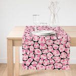 Realhomes Siyah Zemin Üzerinde Pembe Renkli Puantiye Desenli Dijital Baskılı Özel Tasarım Süet Runner Realhomes