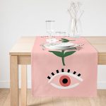 Realhomes Pudra Zemin Üzerinde Onedraw Çizimli Çiçek Desenli Dijital Baskılı Özel Tasarım Süet Runner Realhomes