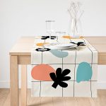 Realhomes Renkli Zemin Üzerinde Onedraw Çizimli Yaprak Motifli Dijital Baskılı Özel Tasarım Süet Runner Realhomes