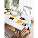 Realhomes Renkli Zemin Üzerinde Onedraw Çizimli Yaprak Motifli Dijital Baskılı Özel Tasarım Süet Runner Realhomes