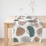 Realhomes Beyaz Zeminli Onedraw Çizimli Yaprak Motifli Dijital Baskılı Özel Tasarım Süet Runner Realhomes