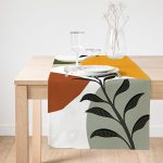 Realhomes Renkli Zeminli Onedraw Çizimli Yaprak Desenli Dijital Baskılı Özel Tasarım Süet Runner Realhomes