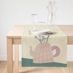 Realhomes Rengarenk Zeminli Onedraw Çizimli Vazo Çiçek Dijital Baskılı Özel Tasarım Süet Runner Realhomes