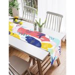 Realhomes Beyaz Zemin Üzerinde Renkli Onedraw Çizimli Dijital Baskılı Özel Tasarım Süet Runner Realhomes