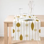 Realhomes Beyaz Zemin Üzerinde Gold Renkli Yılbaşı Temalı Dijital Baskılı Özel Tasarım Süet Runner Realhomes