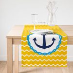 Realhomes Sarı Zemin Üzerinde Çapa Çizimli Dijital Baskılı Özel Tasarım Süet Runner Realhomes