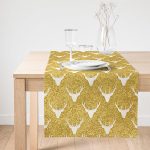 - SuetRunner-7706-Gorsel1 - Realhomes Realhomes Gold Zemin Üzerinde Geyik Desenli Dijital Baskılı Özel Tasarım Süet Runner Realhomes