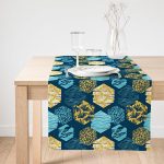 Realhomes Renkli Zemin Üzerinde Geometrik Desenli Yaprak Motifli Dijital Baskılı Özel Tasarım Süet Runner Realhomes