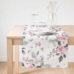 - SuetRunner-8004-Gorsel1 - Realhomes Pembe Beyaz Gül Gri Yapraklar Yapraklar Desenli Dijital Baskılı Özel Tasarım Süet Runner Realhomes