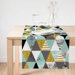 Realhomes Pastel Zemin Üzerinde Gold Detaylı Geometrik Desenli Dijital Baskılı Özel Tasarım Süet Runner Realhomes