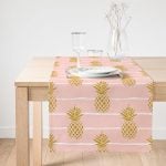 Realhomes Pastel Zemin Üzerinde Gold Renkli Anans Desenli Dijital Baskılı Özel Tasarım Süet Runner Realhomes