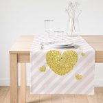 - SuetRunner-8239-Gorsel1 - Realhomes Realhomes Beyaz Zeminli Pembe Yatay Çizgili Gold Detaylı Kalp Desenli Özel Tasarım Süet Runner Realhomes