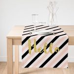 Realhomes Beyaz Zeminli Renkli Yatay Çizgili Gold Detaylı Hello Yazılı Özel Tasarım Süet Runner Realhomes