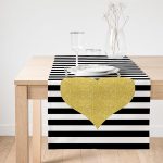 Realhomes Beyaz Zeminli Siyah Yatay Çizgili Gold Detaylı Kalp Desenli Özel Tasarım Süet Runner Realhomes