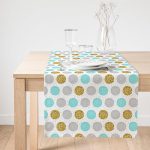 Realhomes Beyaz Zemin Üzerinde Gold Detaylı Renkli Puantiye Desenli Dijital Baskılı Özel Tasarım Süet Runner Realhomes