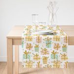 Realhomes Beyaz Zemin Üzerinde Gold Detaylı Hediye Paketi Desenli Dijital Baskılı Özel Tasarım Süet Runner Realhomes