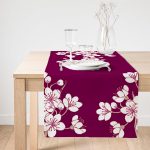 Realhomes Bordo Zemin Üzerinde Beyaz Rengarenk Çiçek Desenli Dijital Baskılı Özel Tasarım Süet Runner Realhomes