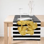 Realhomes Beyaz Zemin Üzerinde Siyah Çizgili Sonbahar Yaprak Desenli Dijital Baskılı Özel Tasarım Süet Runner Realhomes