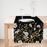 Realhomes Siyah Zemin Üzerinde Gold Detaylı Çiçek Desenli Dijital Baskılı Özel Tasarım Süet Runner Realhomes