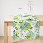 Realhomes Beyaz Zemin Üzerinde Yeşil Rengarenk Çiçek Desenli Dijital Baskılı Özel Tasarım Süet Runner Realhomes