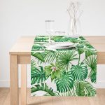 - SuetRunner-8437-Gorsel1 - Realhomes  Realhomes Beyaz Zemin Üzerinde Yeşil Yaprak Desenli Dijital Baskılı Özel Tasarım Süet Runner Realhomes